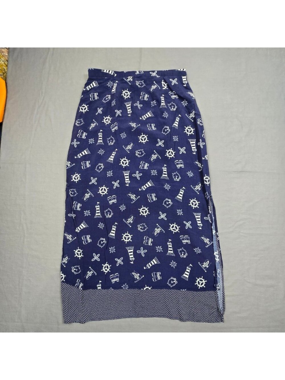 Vtg Stonebridge Sz 12 Large Midi Maxi Skirt Navy Nautical Lighthouse Anchor Boho